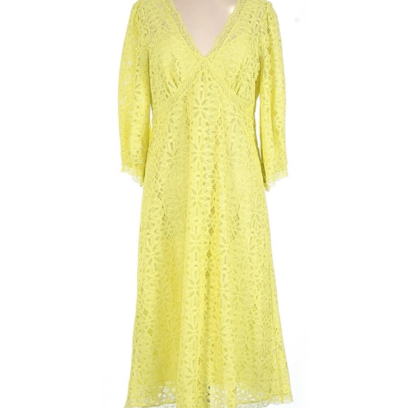 Anthropologie Lace Yellow Midi Dress - Picture 2 of 11